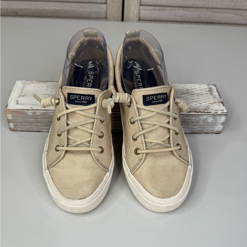 SPERRY Women's Top Sider "Pier Wave" Canvas Boat Shoes Metallic Gold-6.5